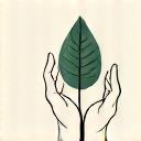 顧客と共に持続可能な美容文化を創造する、手を繋ぎ合う人々と植物のミニマルなイラスト