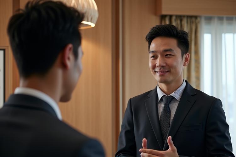 笑顔で顧客を迎える日本のバーバー、おもてなしの心を表す