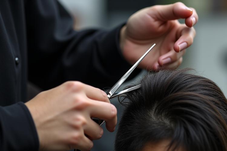 バーバーが慎重に髪をカットする様子、細部へのこだわりを強調