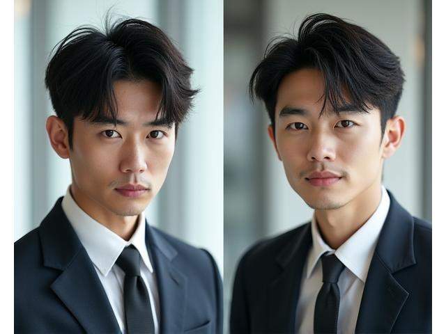 ビジネスマンのビフォーアフター。だらしなかった髪が洗練されたビジネススタイルに変身